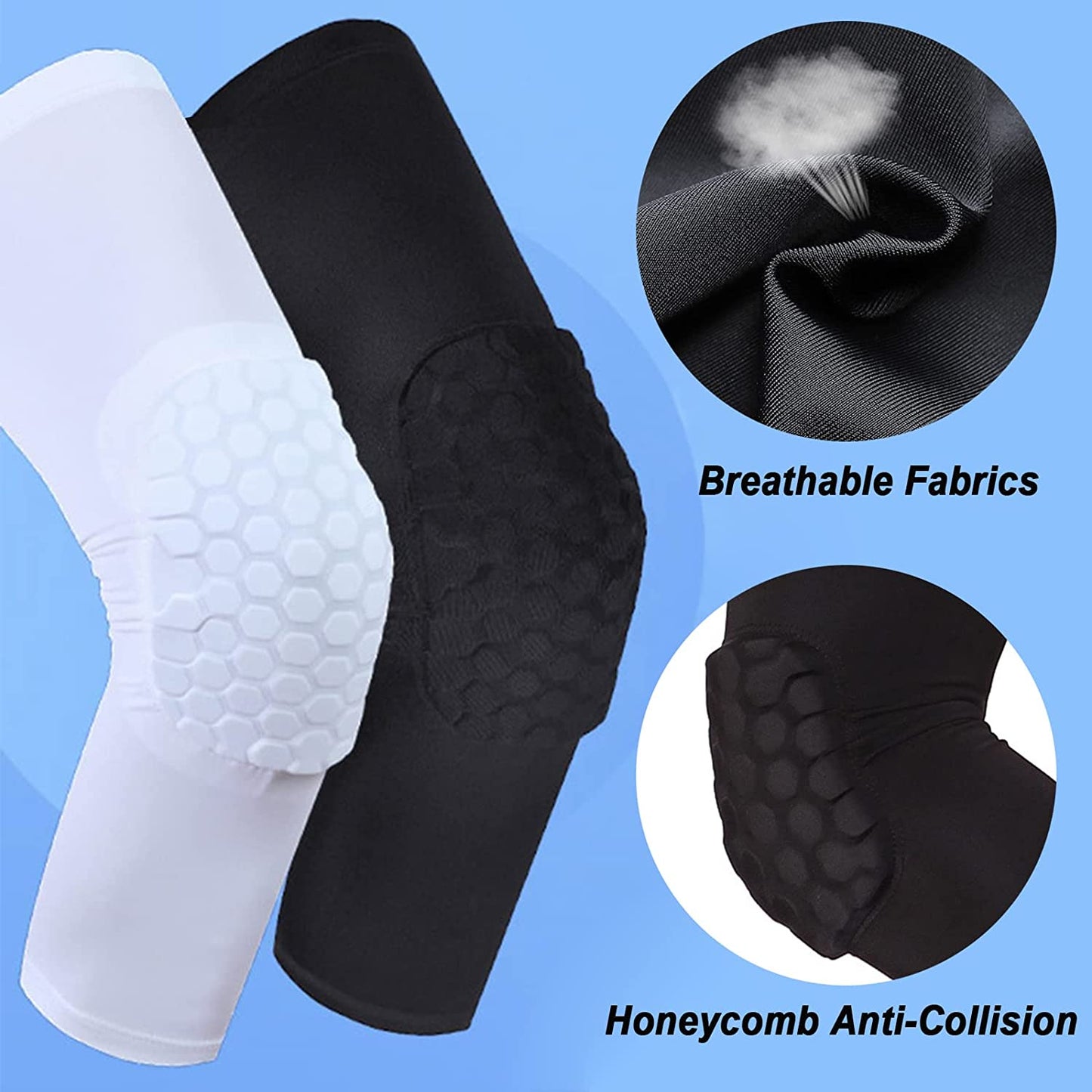 Compression Knee Pads Leg Sleeve, Hex Knee Pads for Basketball Honeycomb anti Collision Knee Pads Long Kneepads Non-Slip Football Knee Pads for Youth Adult