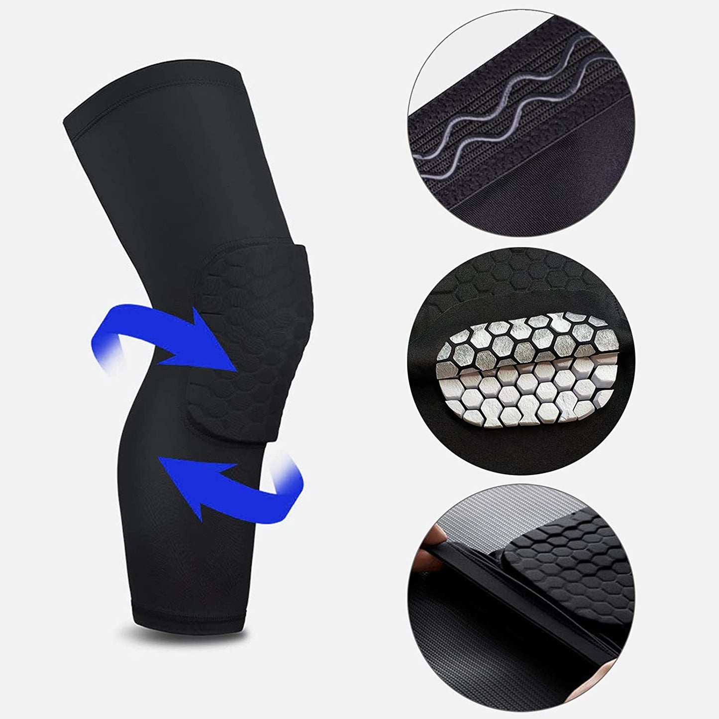 Compression Knee Pads Leg Sleeve, Hex Knee Pads for Basketball Honeycomb anti Collision Knee Pads Long Kneepads Non-Slip Football Knee Pads for Youth Adult