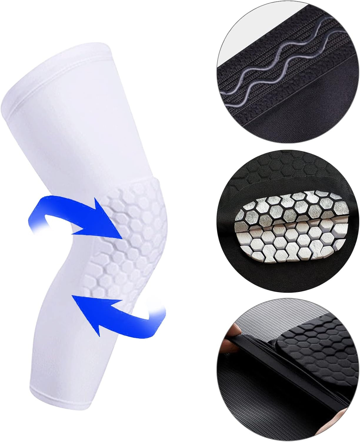 Compression Knee Pads Leg Sleeve, Hex Knee Pads for Basketball Honeycomb anti Collision Knee Pads Long Kneepads Non-Slip Football Knee Pads for Youth Adult