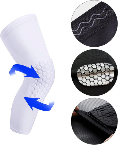 Compression Knee Pads Leg Sleeve, Hex Knee Pads for Basketball Honeycomb anti Collision Knee Pads Long Kneepads Non-Slip Football Knee Pads for Youth Adult